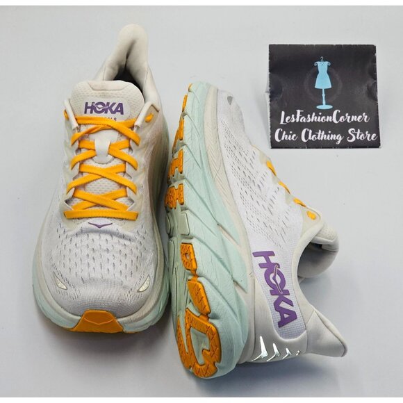 Hoka One One Women's White Yellow Mesh Clifton 8 Running Shoes Size 10B 2658 - Picture 12 of 16